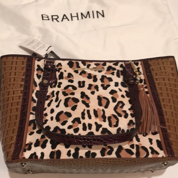 NWT BRAHMIN MEDIUM ASHER TAN CAPELLA GENUINE LEATHER LEOPARD BAG PURSE SATCHEL - Picture 12 of 16